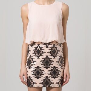 RICKETY RACK #143 Sleeveless Mosaic Glimmer Peach Chiffon Sequin Dress M L